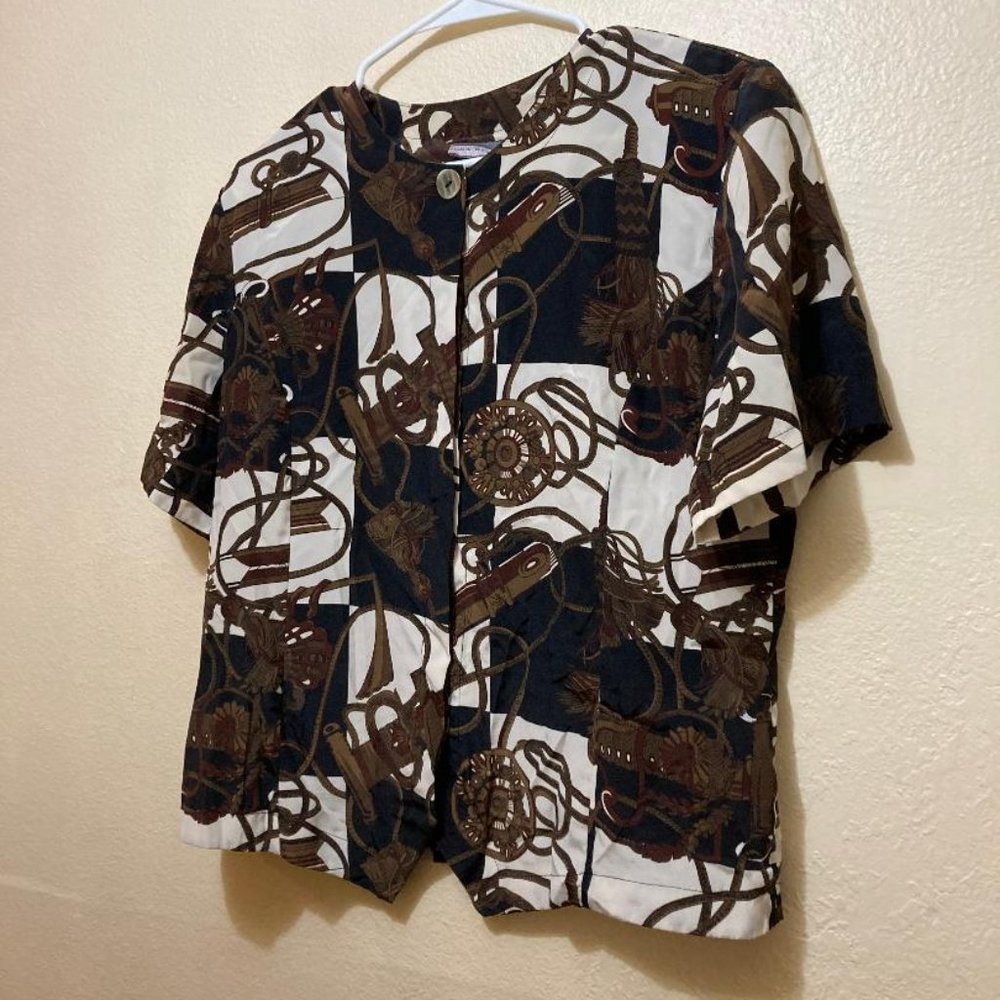 Vintage 90's Bora Bora Brand Women's Multi-Pattern Button Up Blouse Size Large